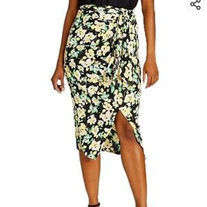 Silky Midi Skirt Faux Tie Black Floral Size 12 from Who What Wear